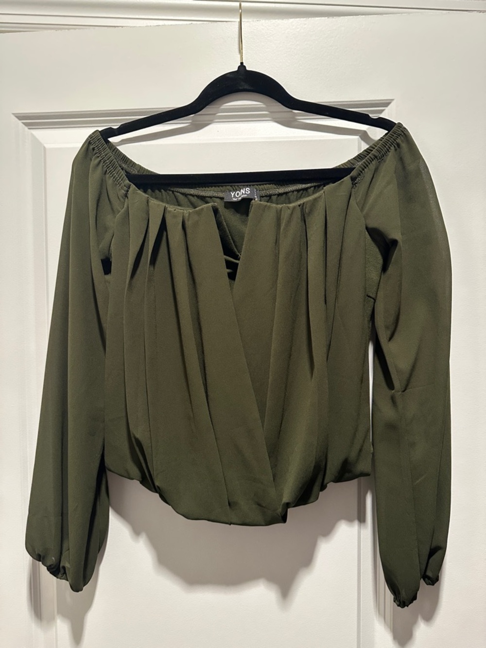 Olive Green Off-Shoulder Long Sleeve Blouse